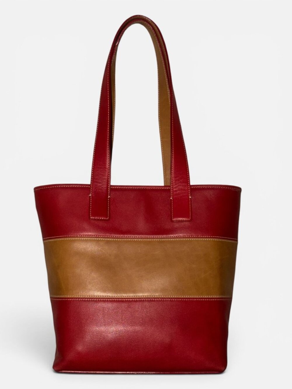 VTG Coach Legacy Rugby Stripe Colorblock Tote 9348 Red Tan Leather 90s + Hangtag - Picture 4 of 8
